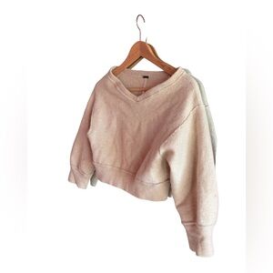 Free People Cashmere Cream Cropped V-Neck Sweater